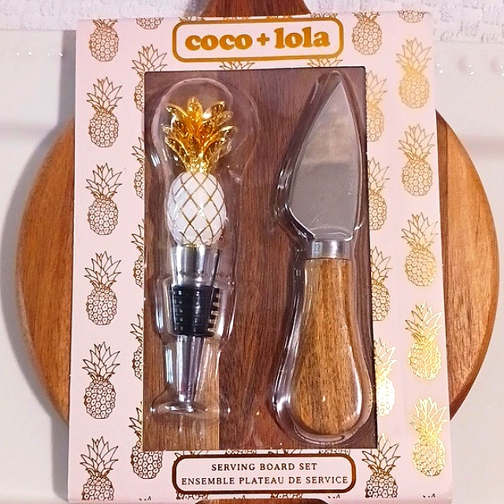 Coco + Lola Gold and Silver Serving Board Gift Set Acacia Wood🍍🎁🧀